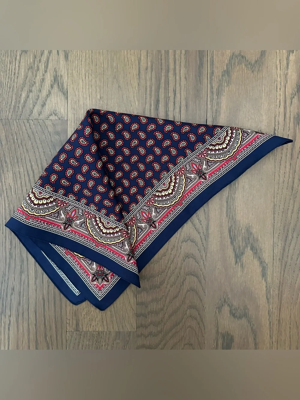 H&M Made in Italy Silk Paisley Print Silk Small Square Scarf Navy Multi 12.25